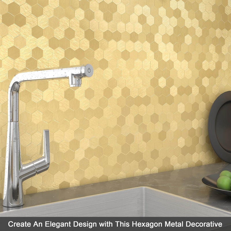 BeNice Peel and Stick Backsplash Hexagon for Kitchen 3D Adhesive Metal Wall Tile Stickers 5pcs Silver - Image 2